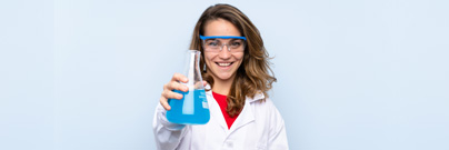 Woman scientist holding beaker