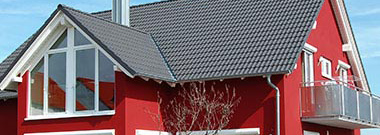A red residential building