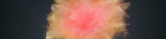 Brushes with red cosmetic powder